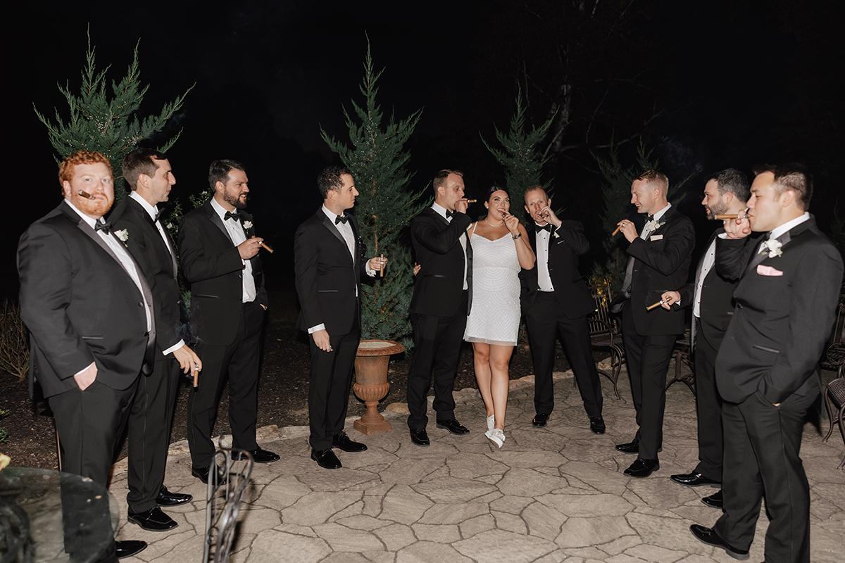 A bride and groomsmen