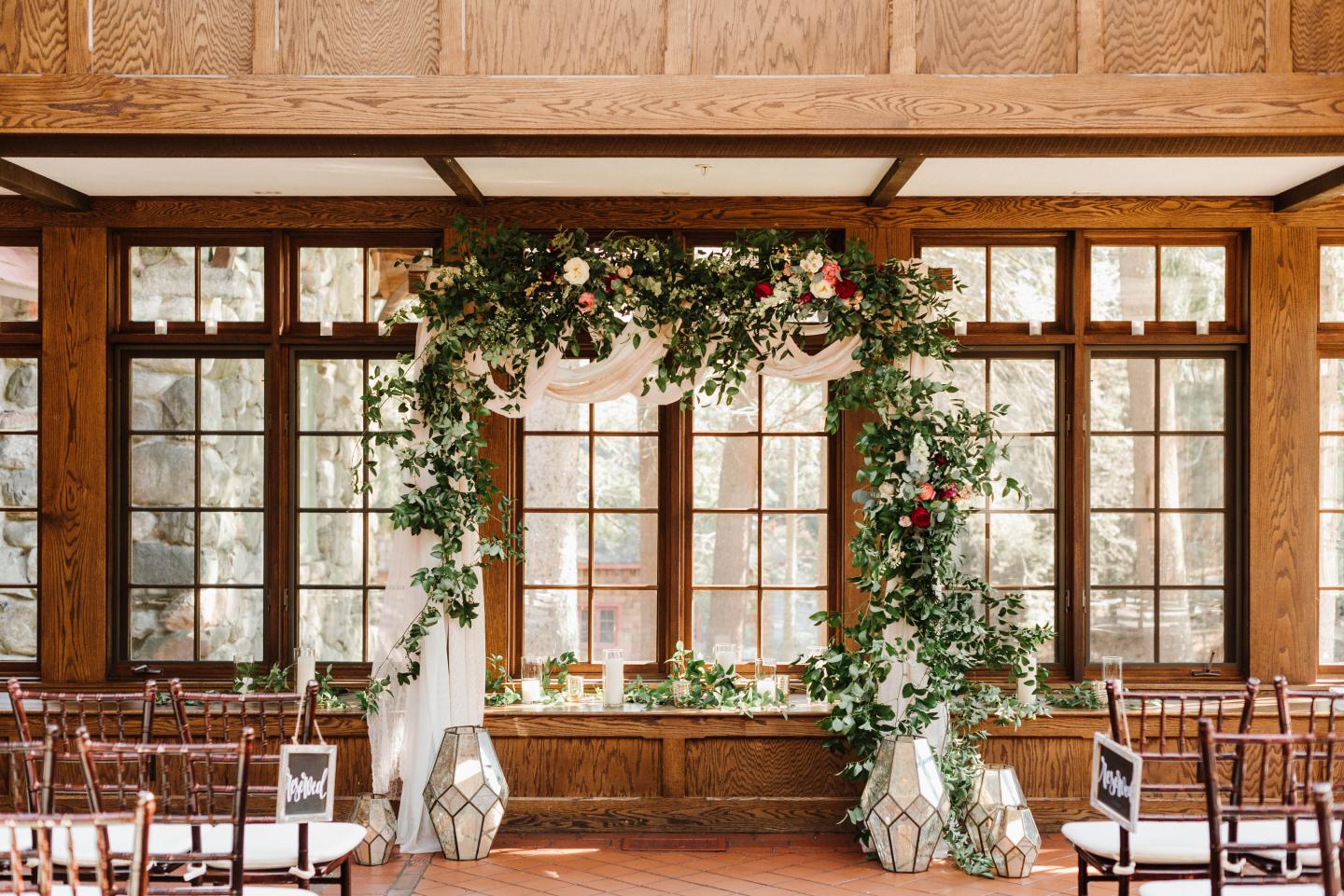 A conservatory set up for a wedding ceremony