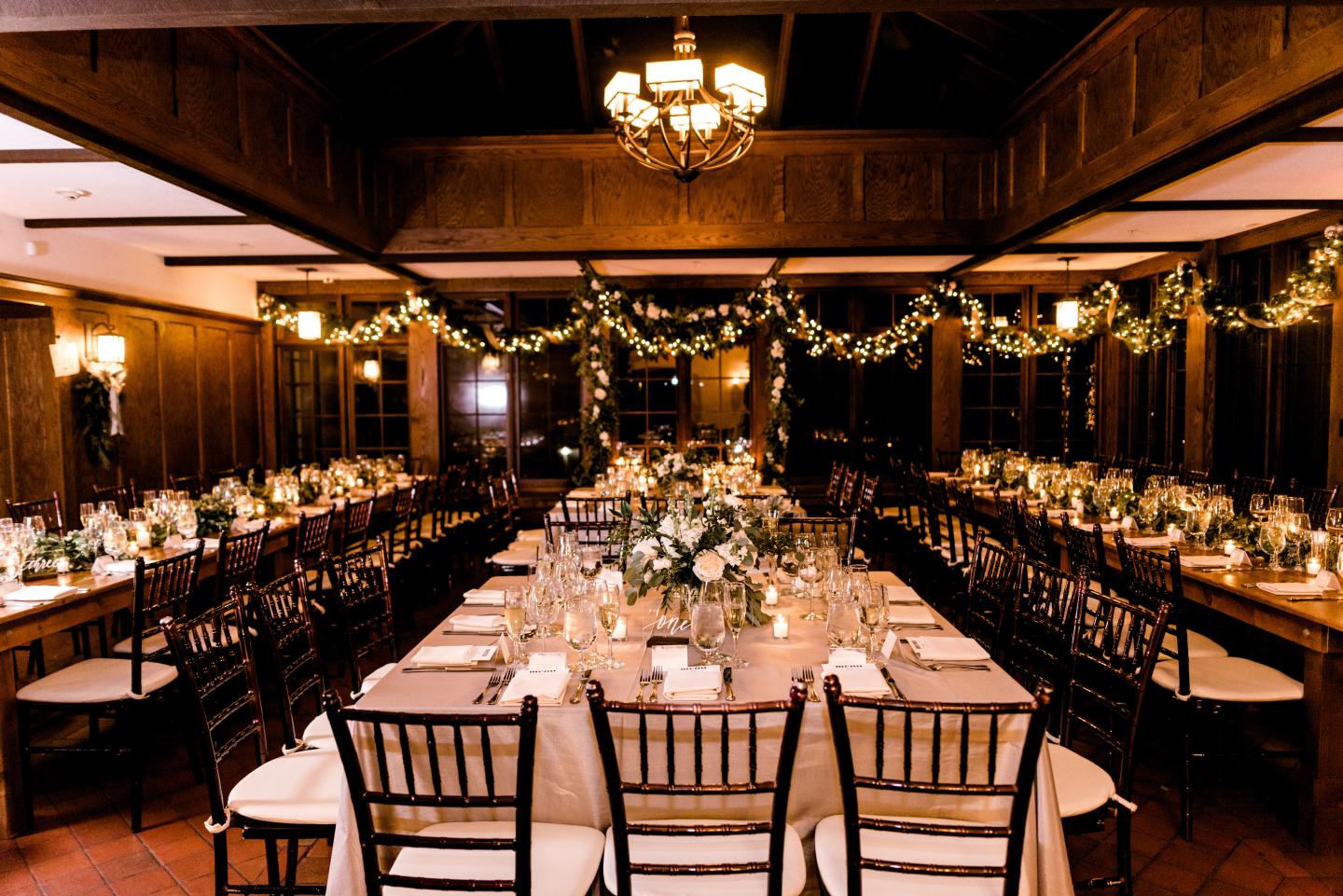 A wedding reception set up