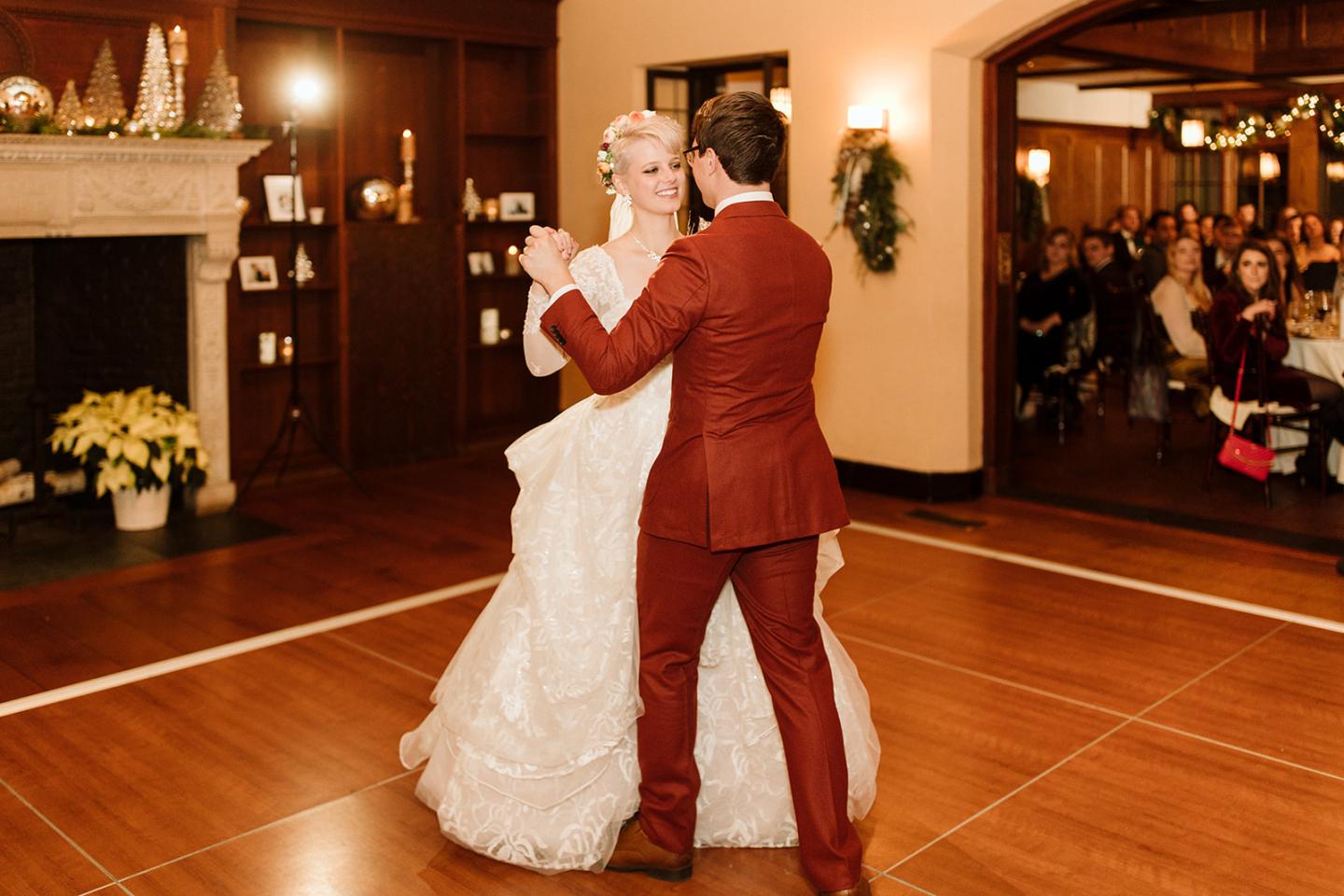 A bride and groom's first dance