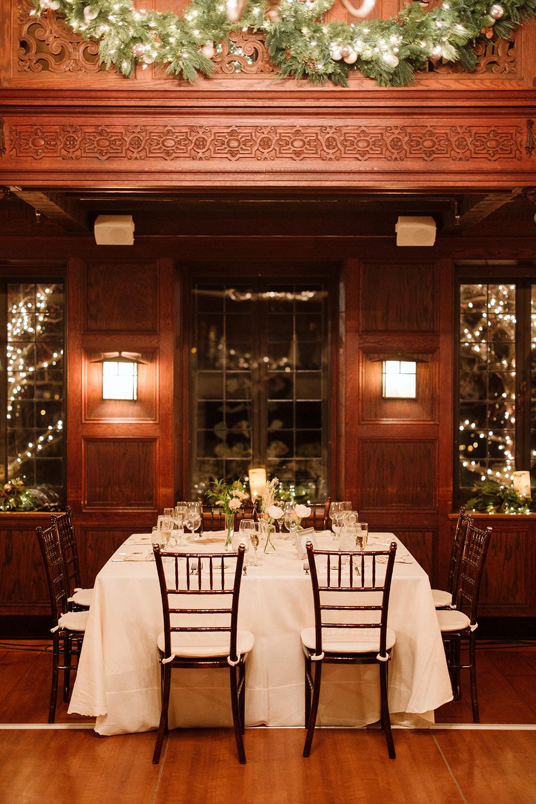 A traditional room set up for a wedding reception