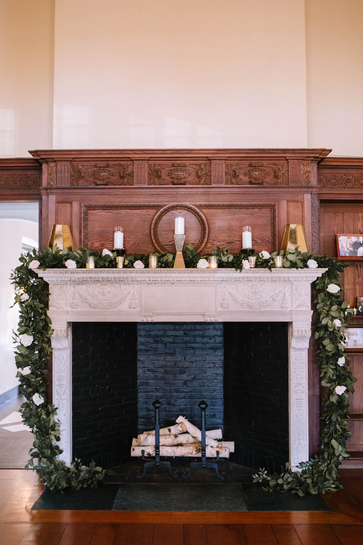 A traditional fireplace