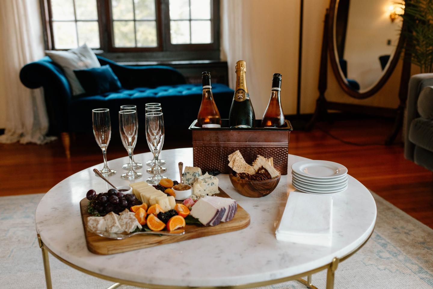 A cheese and wine spread