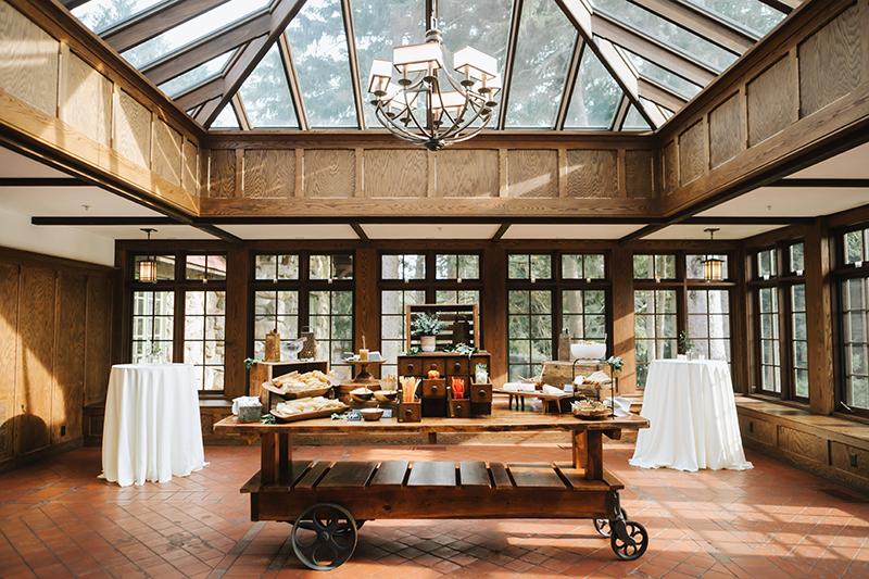 A wedding setup in a conservatory 