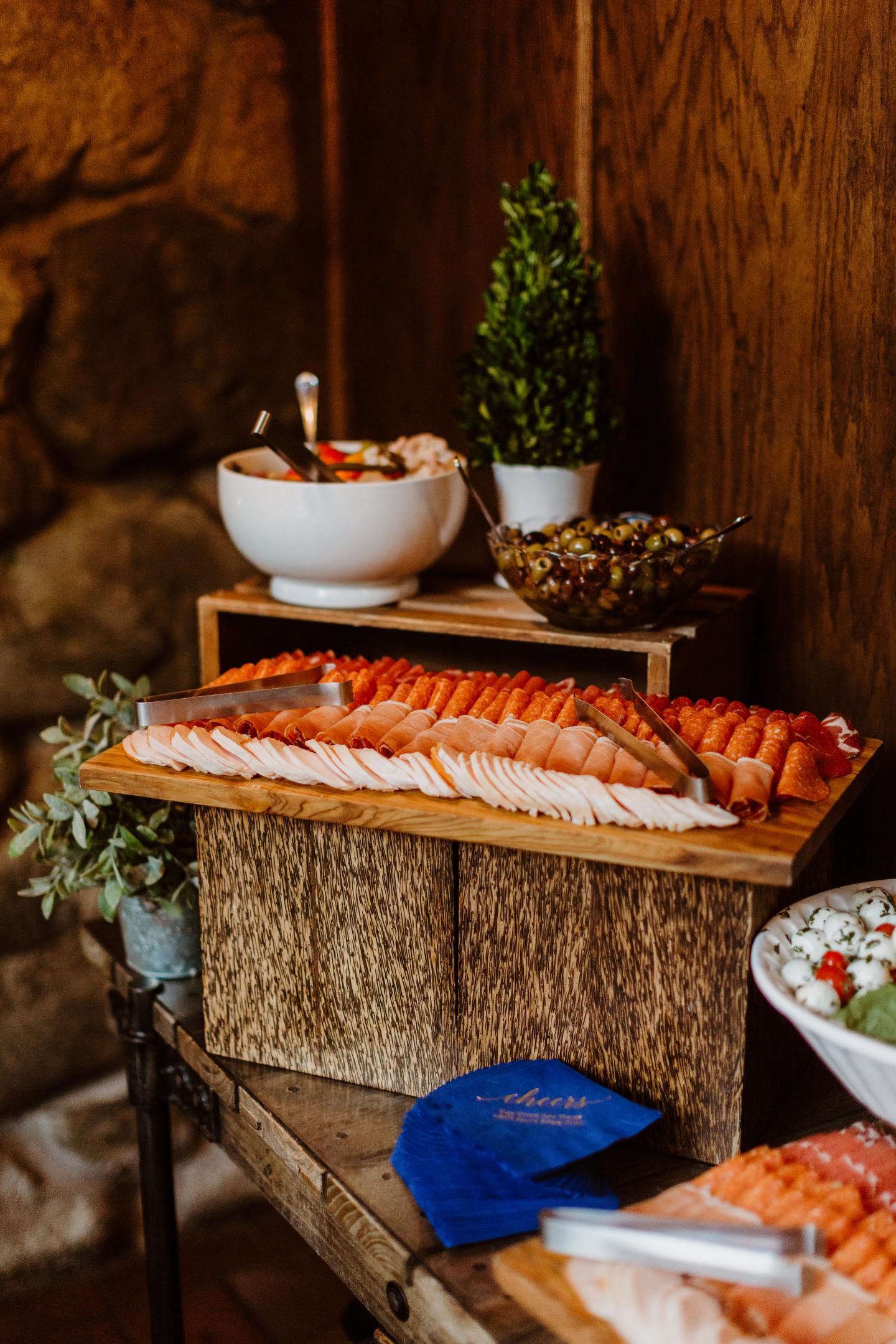 A close up of a food display 