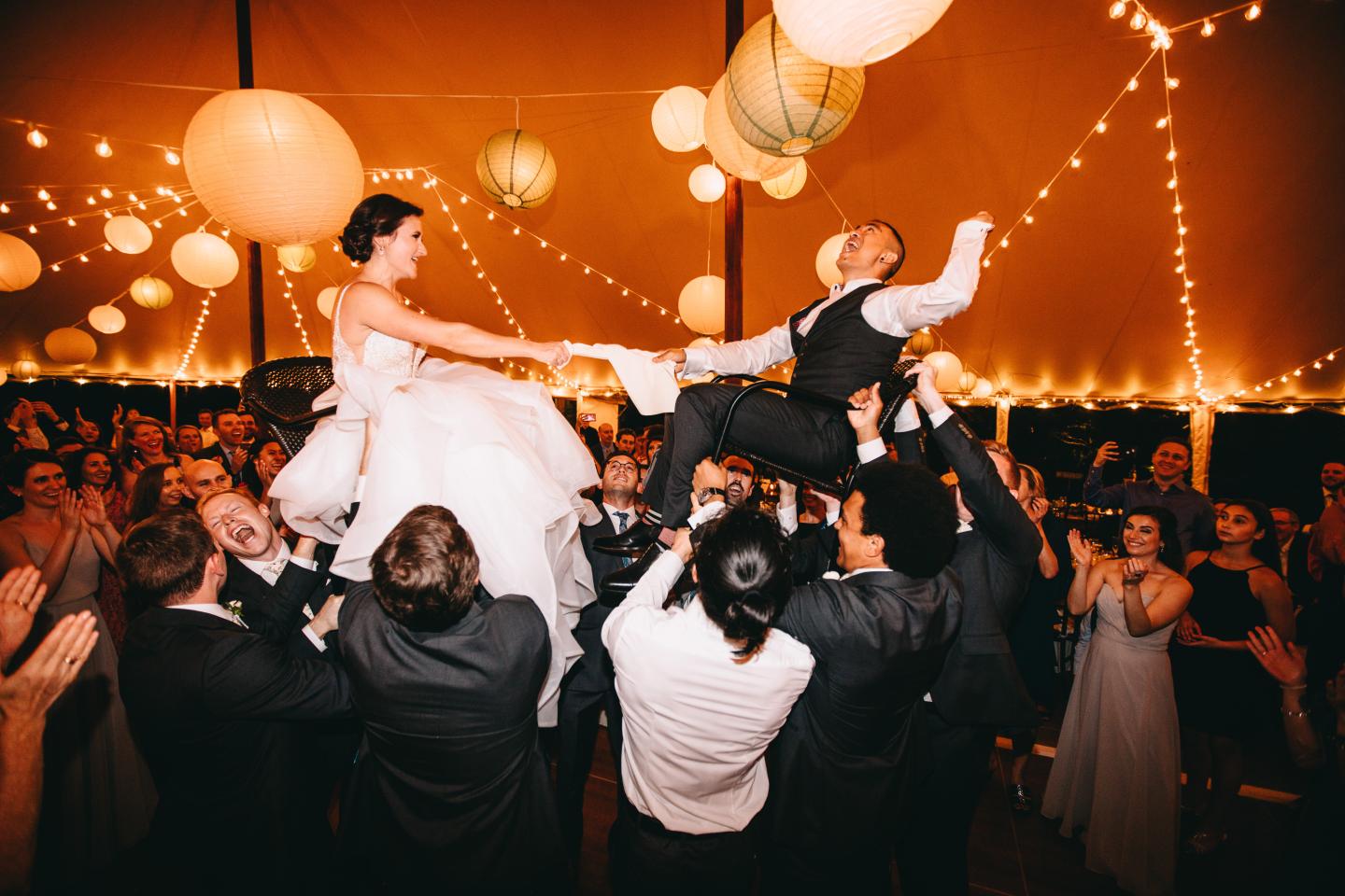 A bride and groom on a dancefloor
