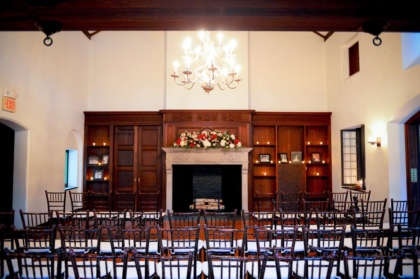 A traditional hall set up for a wedding