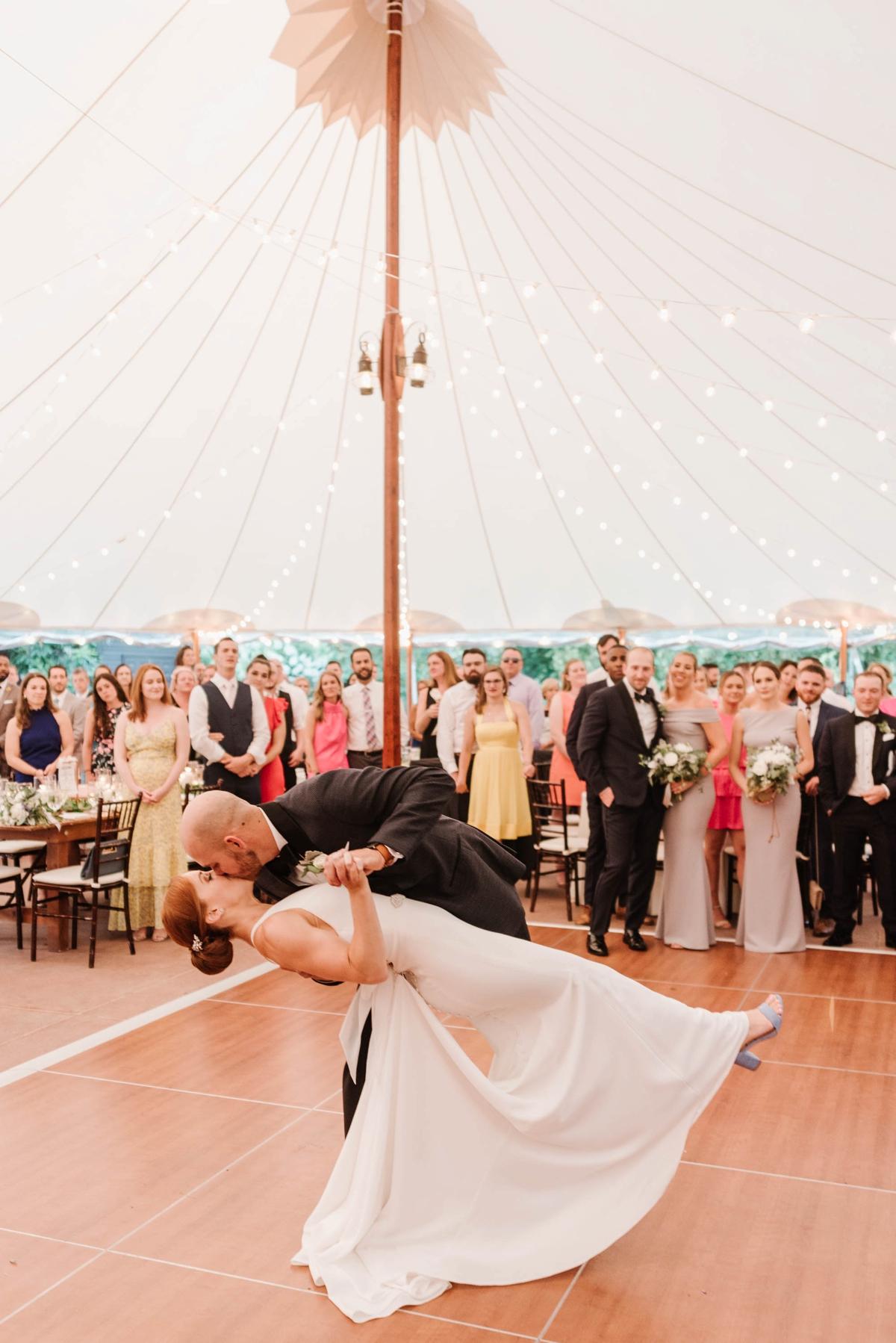 A bride and groom's first dance