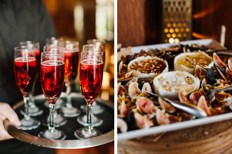 Two images close up of food and drinks