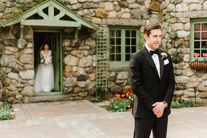 A bride and groom first look