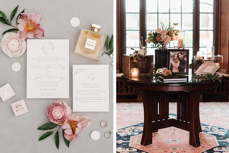 Two images of wedding decorations