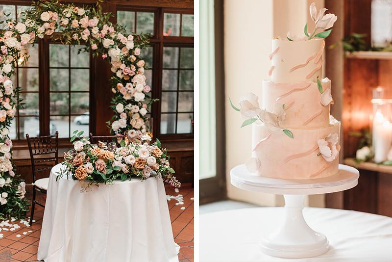 A wedding cake and table