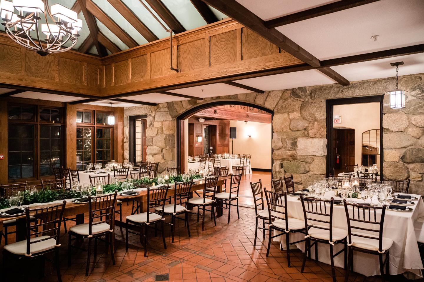 A conservatory set up for a wedding reception