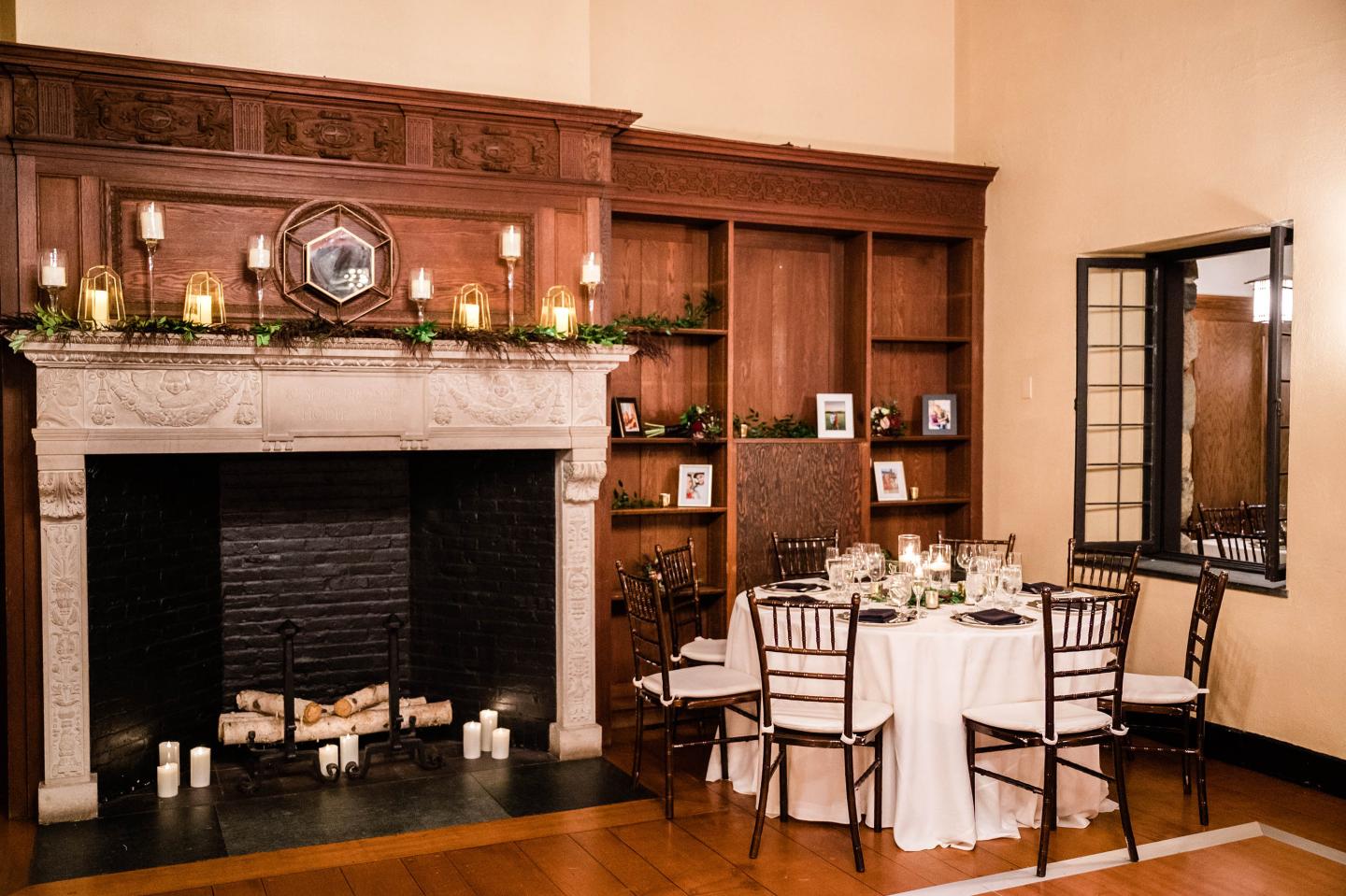 A traditional hall set up for a wedding reception