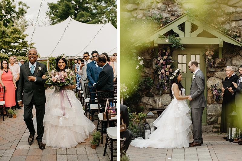 Two photos of a wedding ceremony