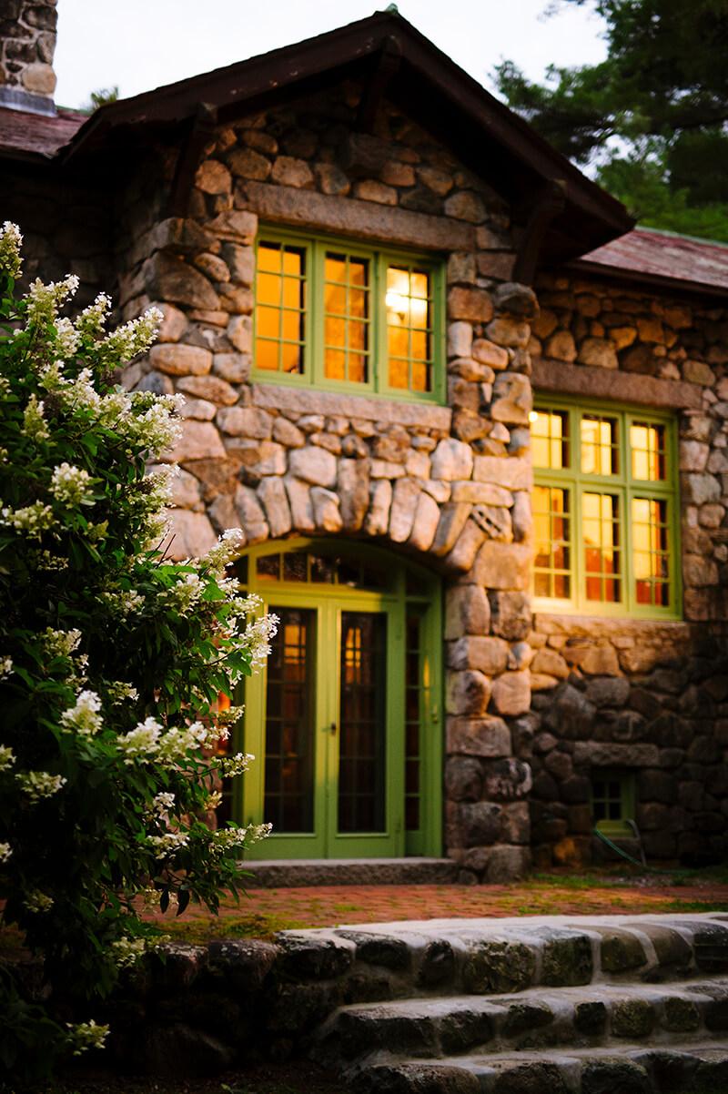 An exterior view of a mansion