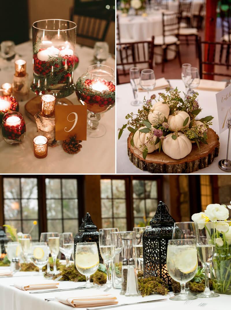 Three photos of centre pieces