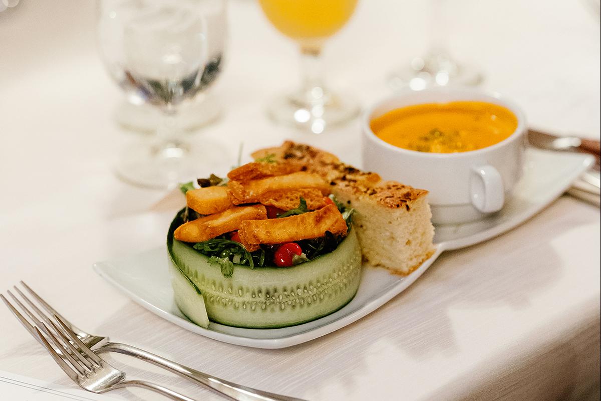 Arugula Salad crisp pita chips, sweet-sour pepper, Cretan olive oil, and fennel Tomato Soup