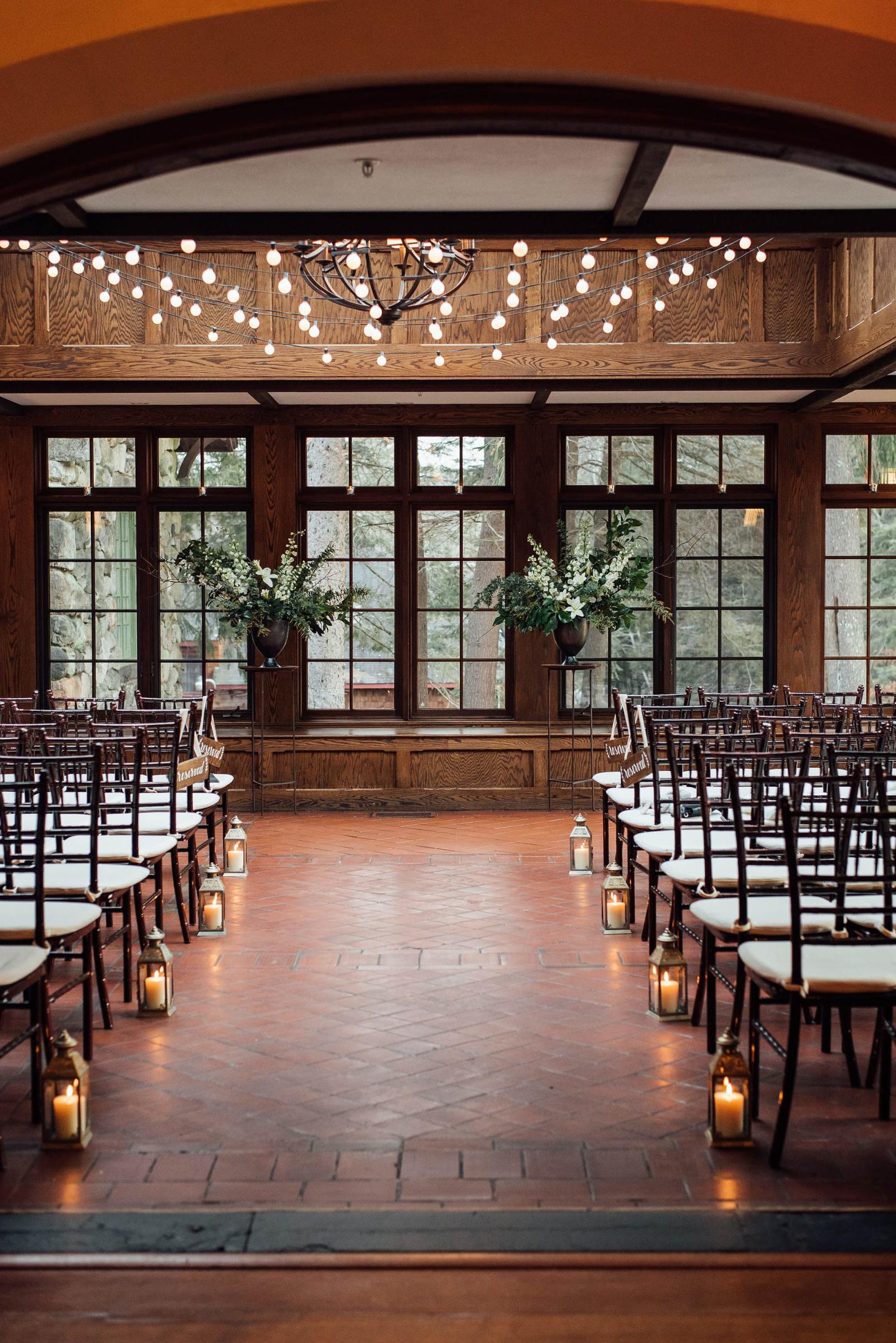A conservatory set up for a wedding ceremony