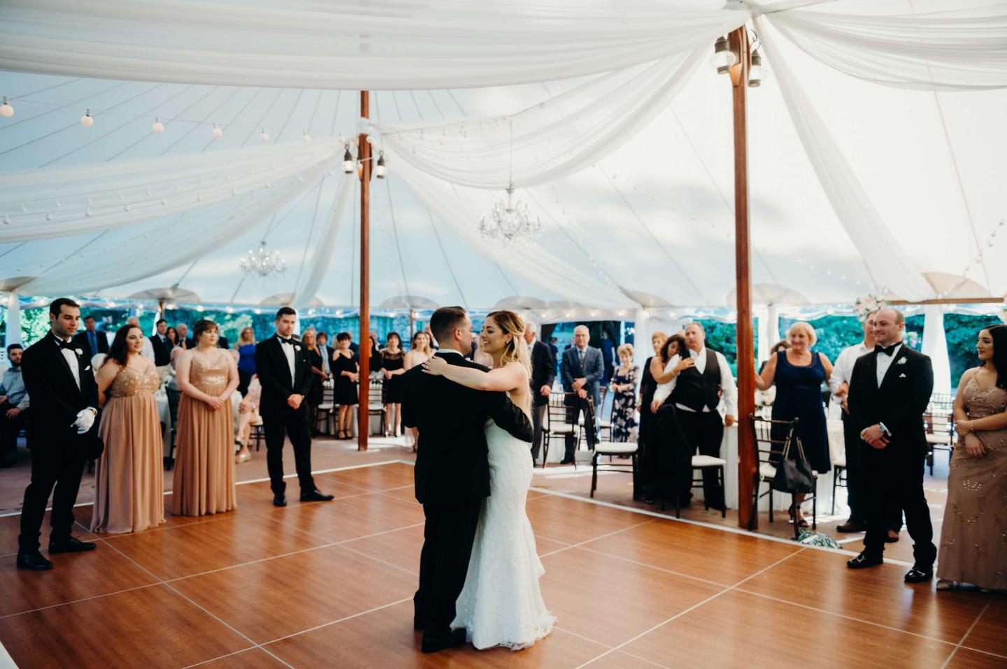 A bride and groom's first dance
