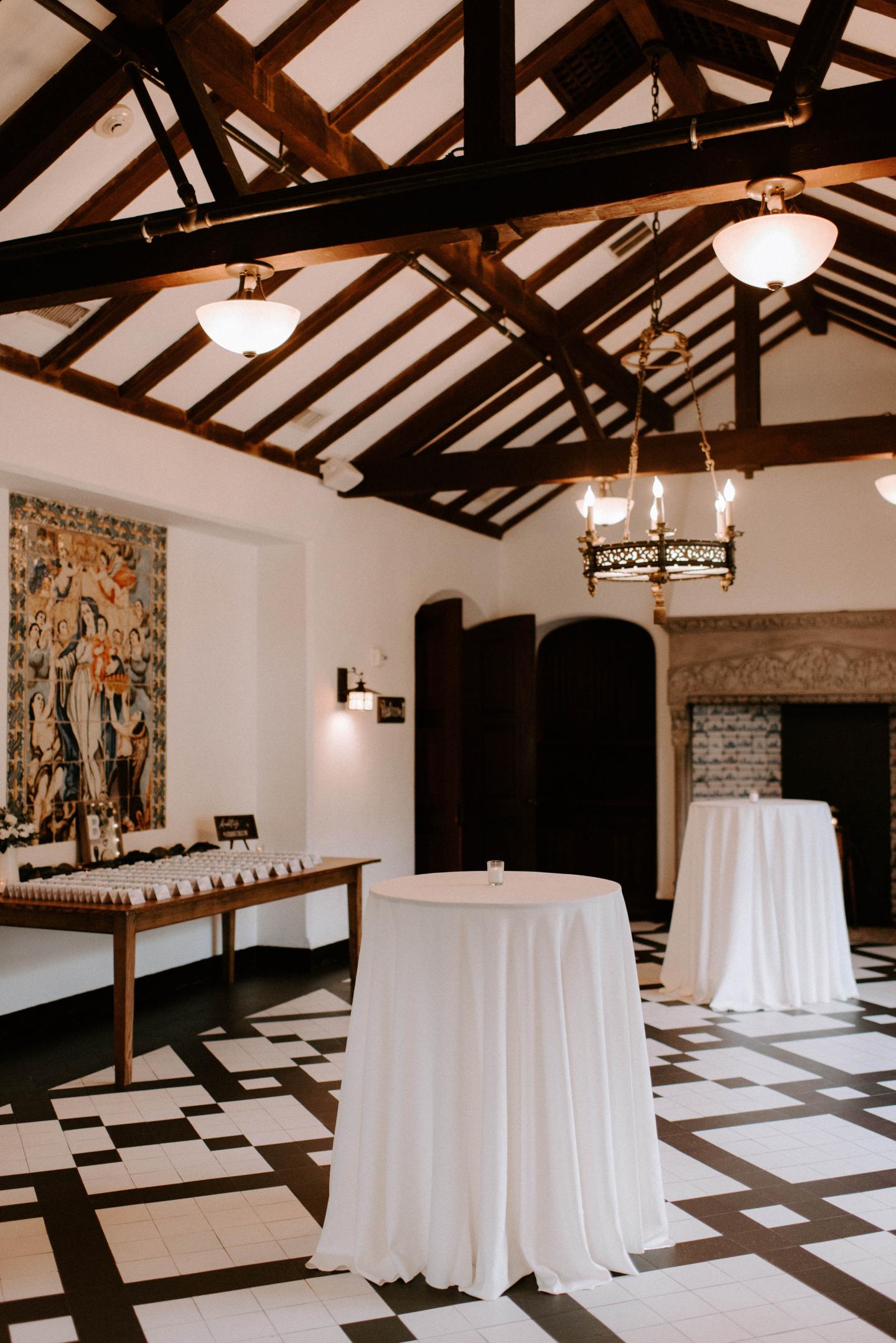 Standing tables set up at a wedding