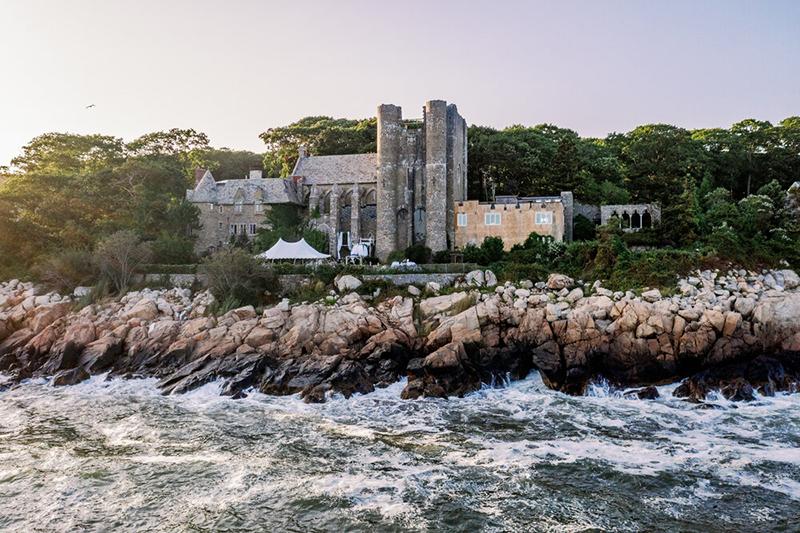 A view of a castle on a shoreline