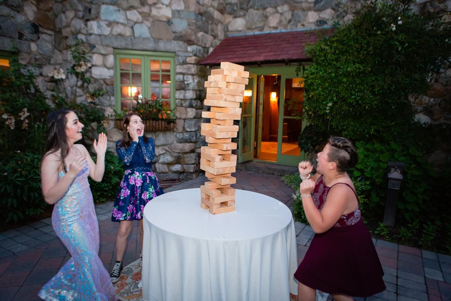 girls playing Jenga