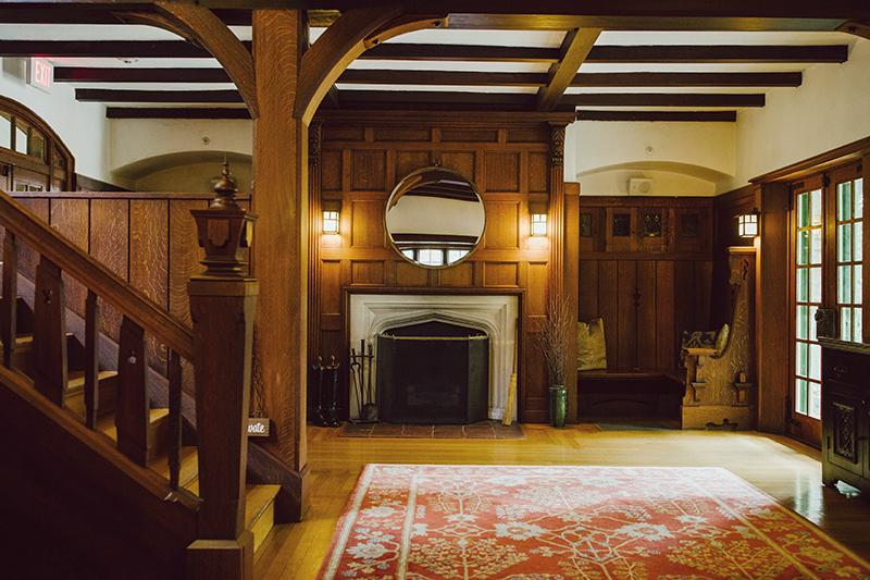 An interior view of a traditional hallway