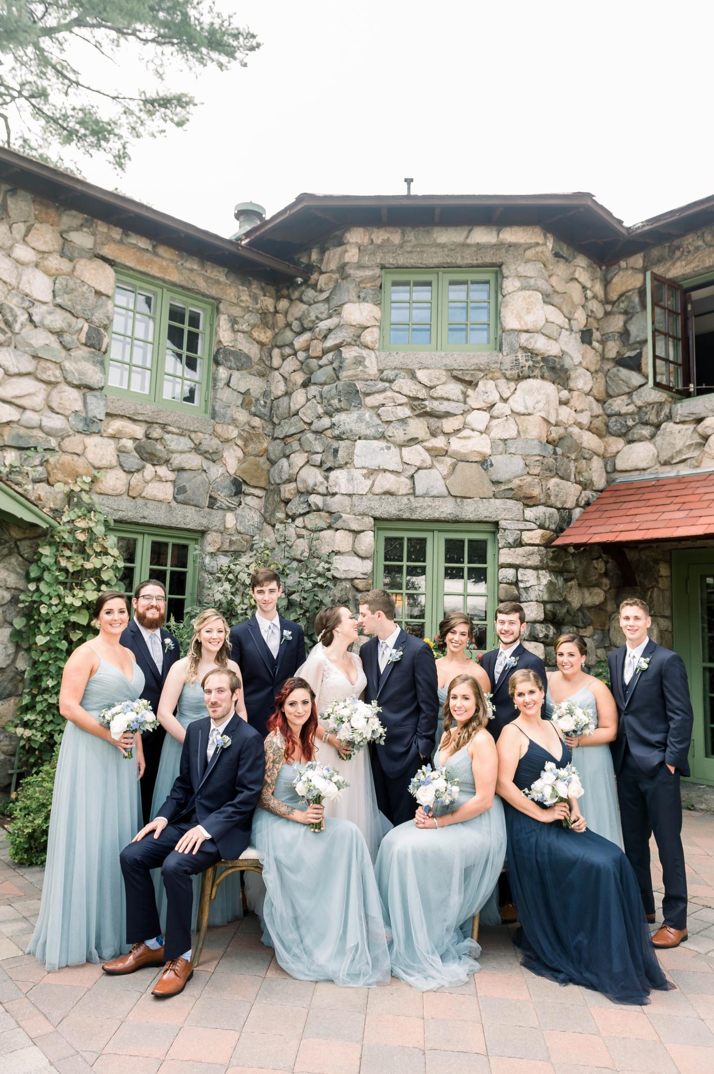 A wedding party posing for a photo