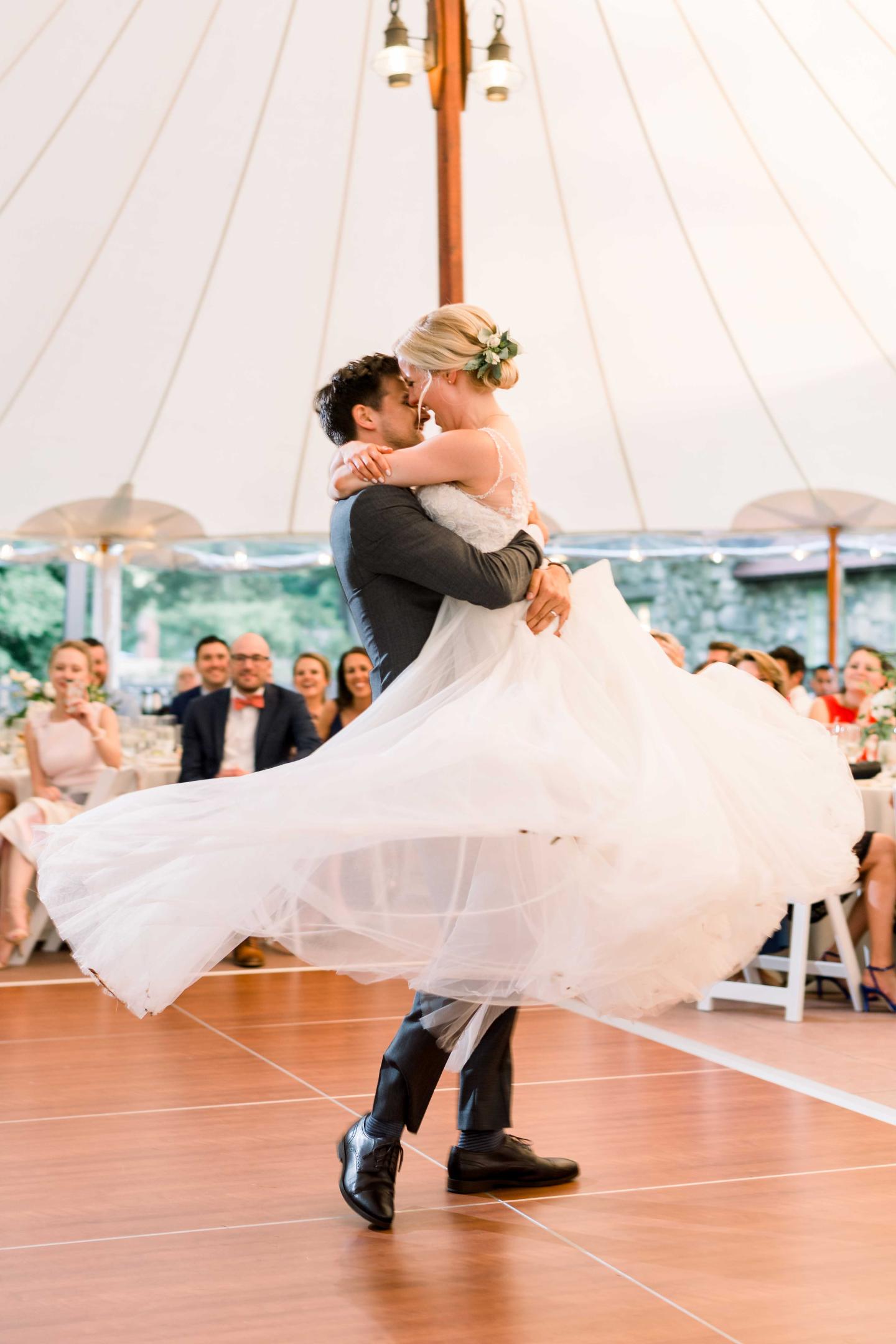 A bride and groom's first dance