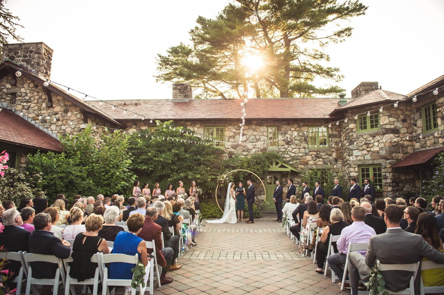 A wedding ceremony in a courtyard