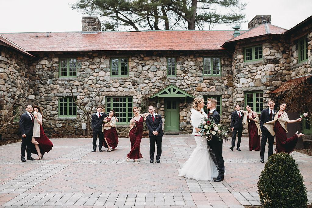 A wedding party in a courtyard