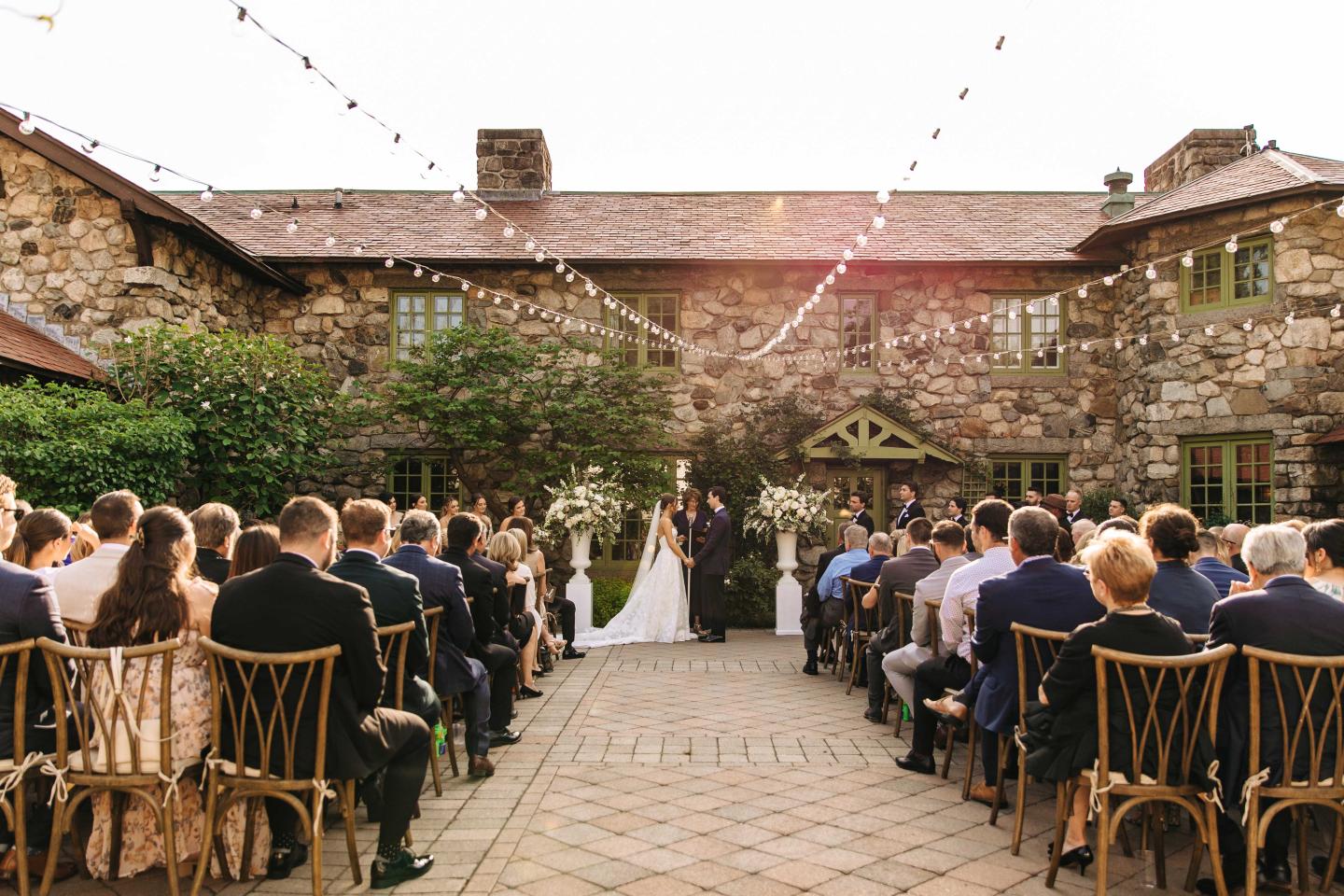 A wedding ceremony in a courtyard