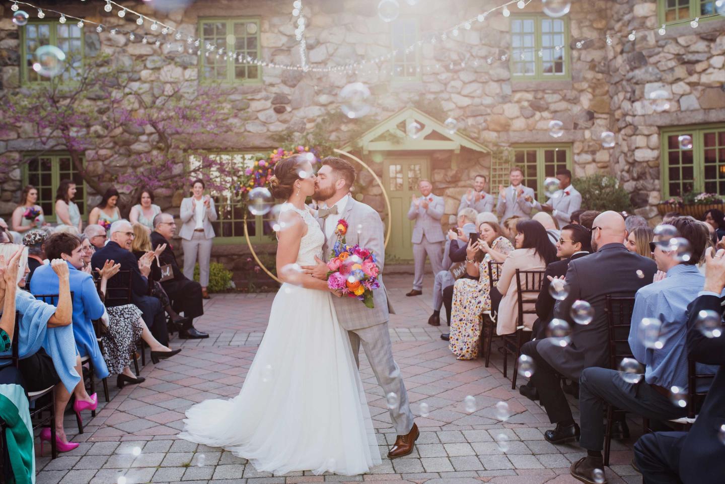 A bride and groom at a wedding ceremony
