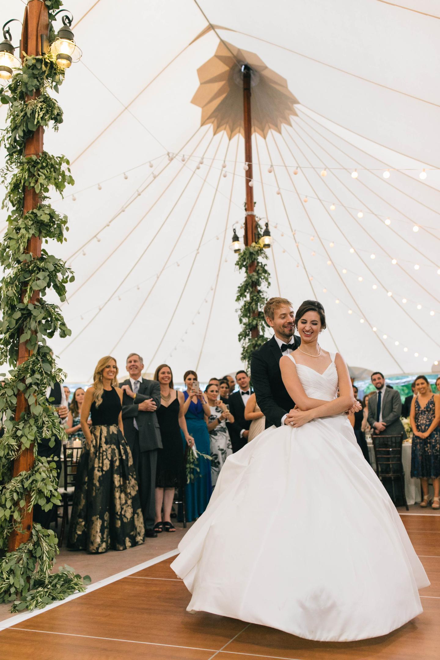 A bride and groom's first dance