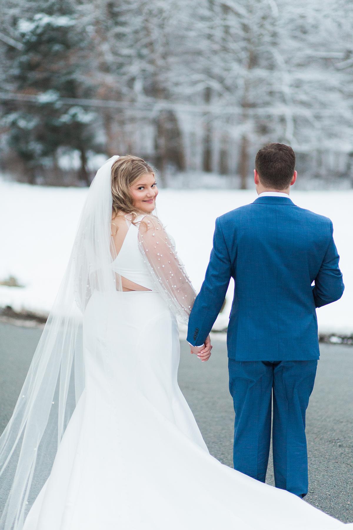 couple in snowy woods