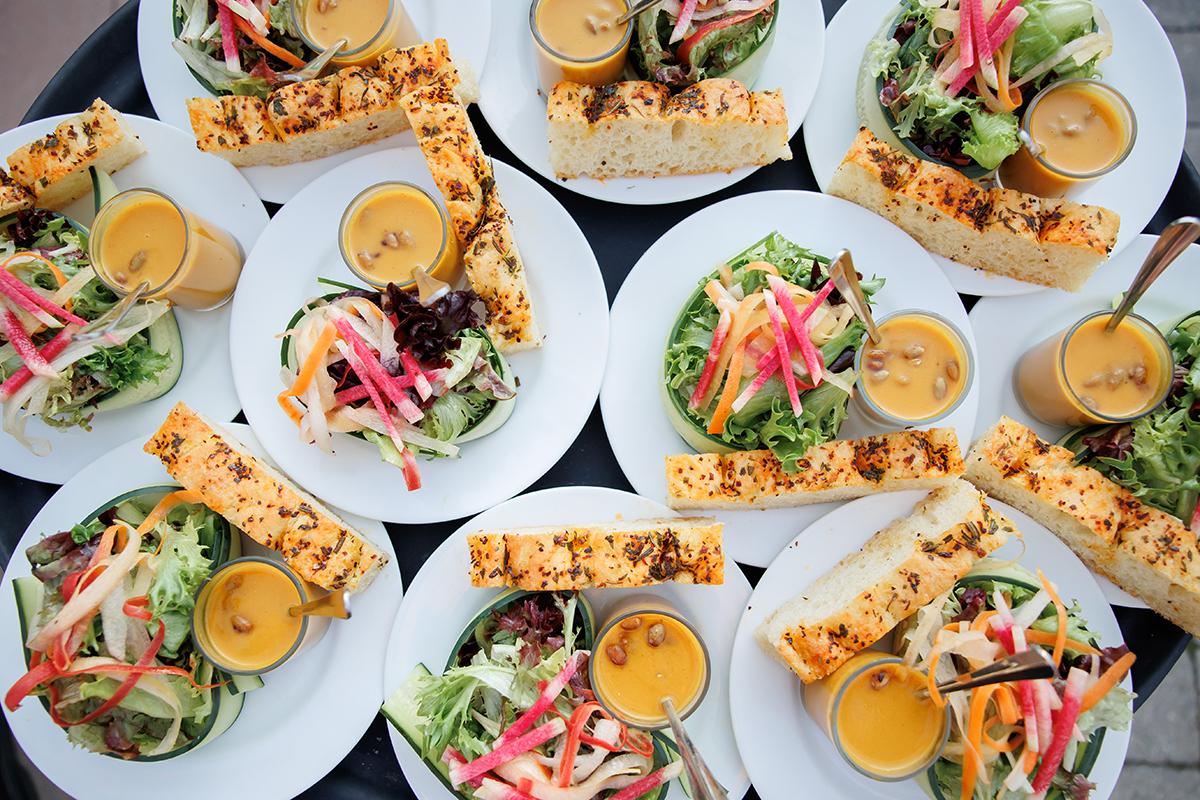 salad with soup shooter