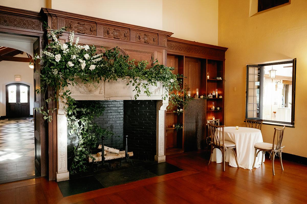 great room mantle with decor 