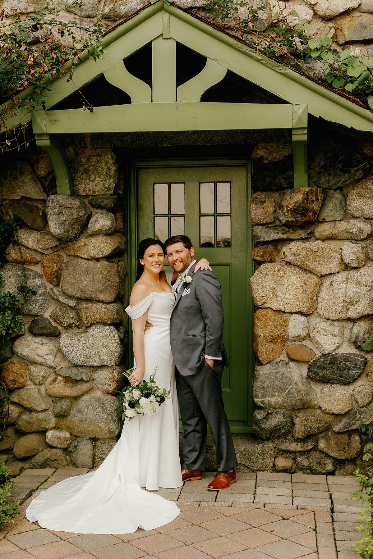 bride and groom green door