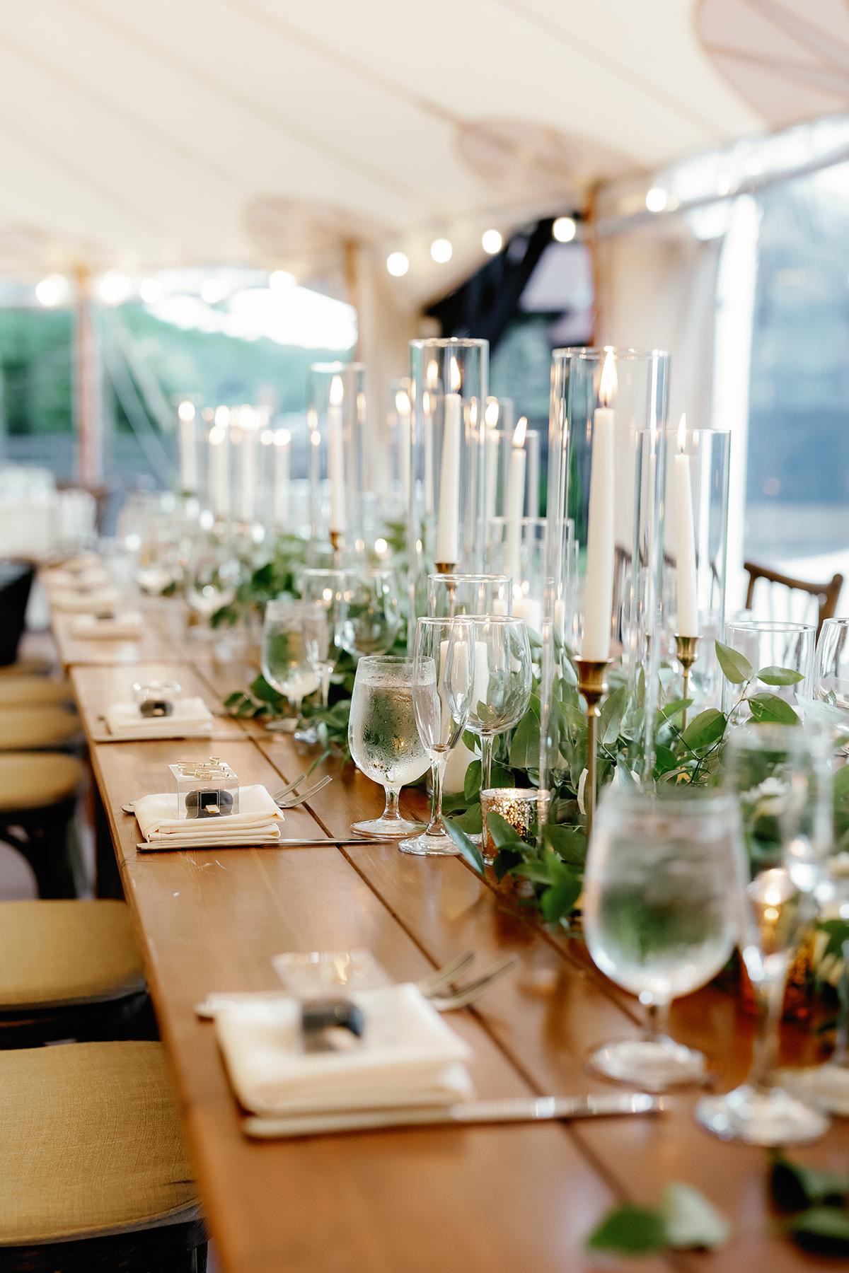 tablescape with greenery and candles