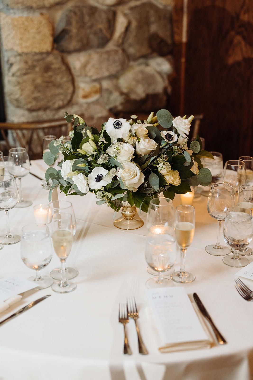 white and green floral centerpiece