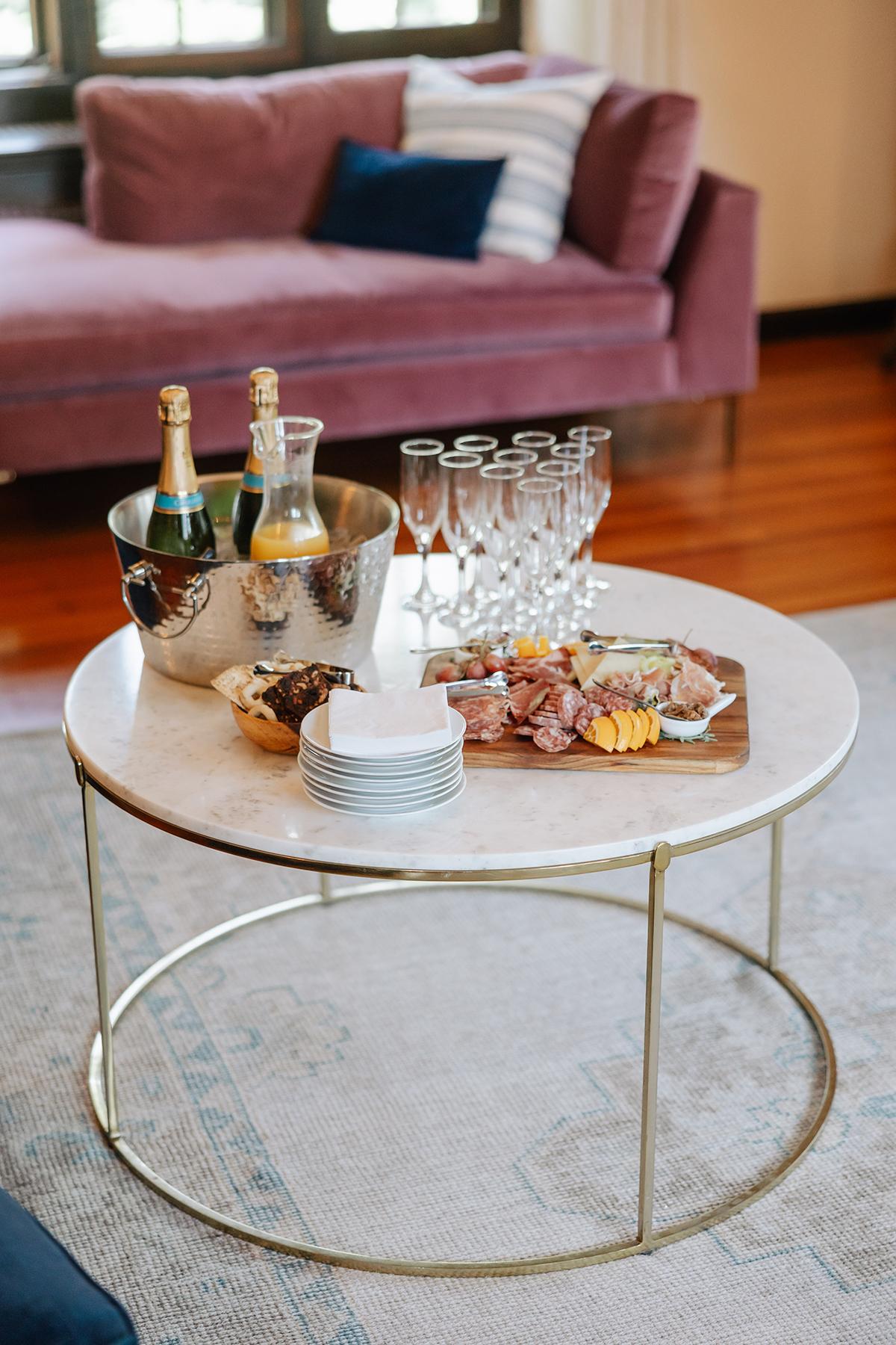 getting ready snacks and mimosas