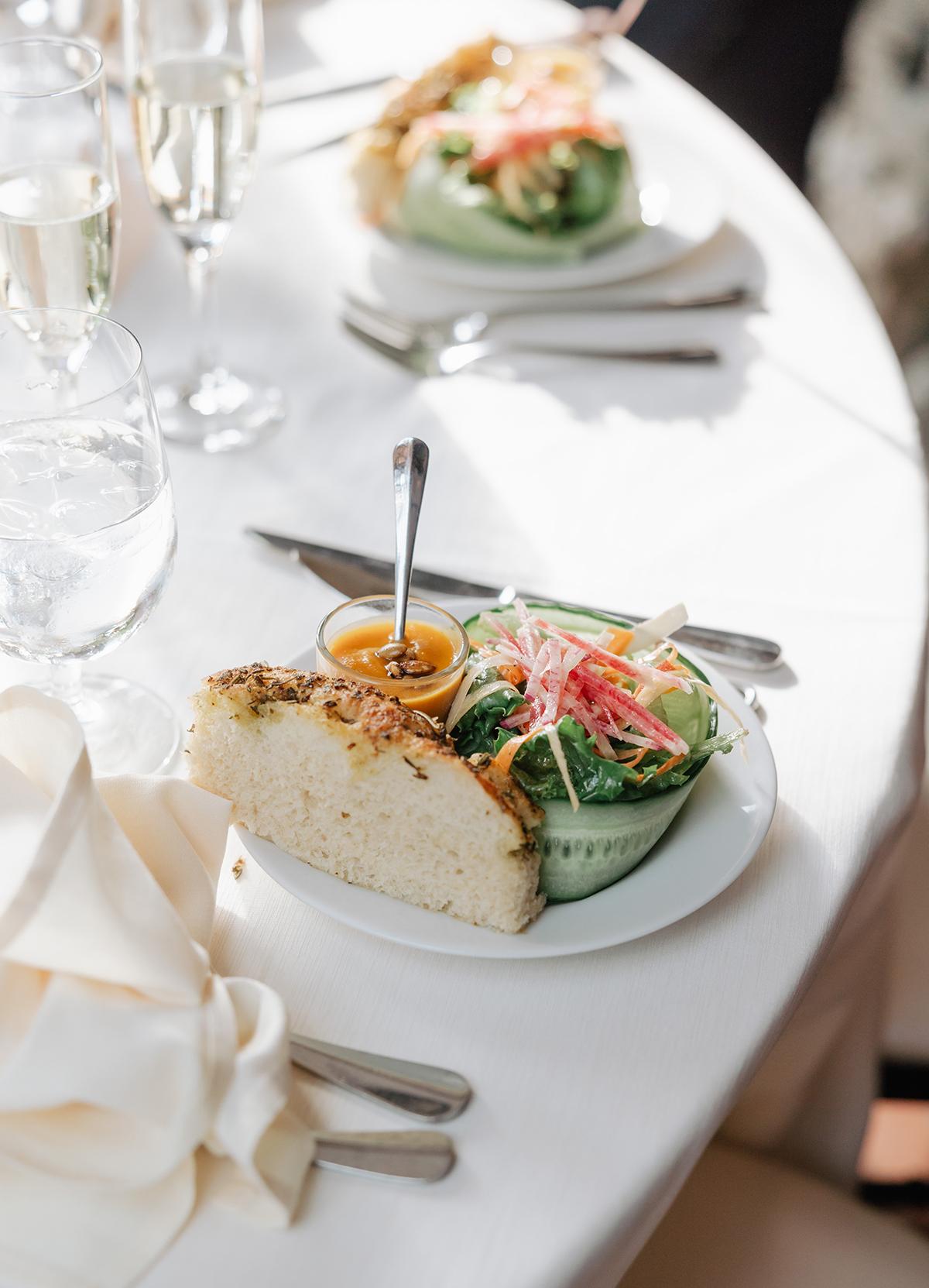 plated soup and salad