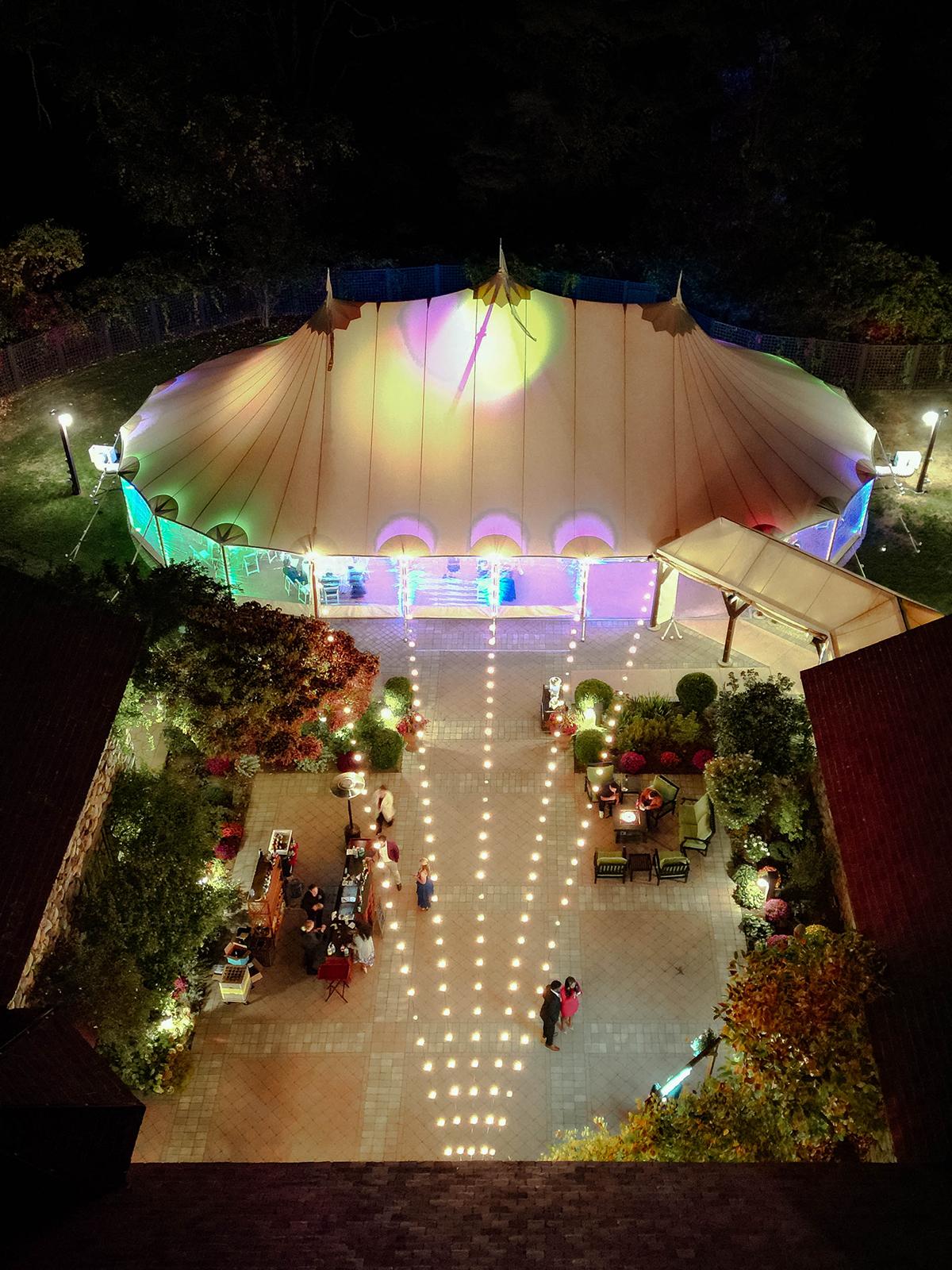 tent and courtyard night